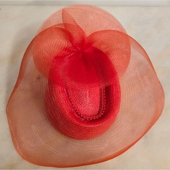 Vintage Red Pillbox Hat with Mesh Derby Church Formal Outfit - Picture 4 of 8